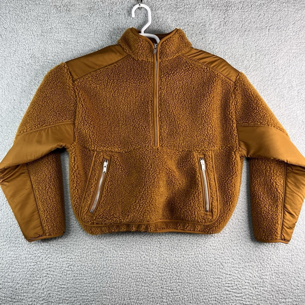 Madewell Faux Shearling Half-Zip Pullover Sweater Dried Cedar Orange XS